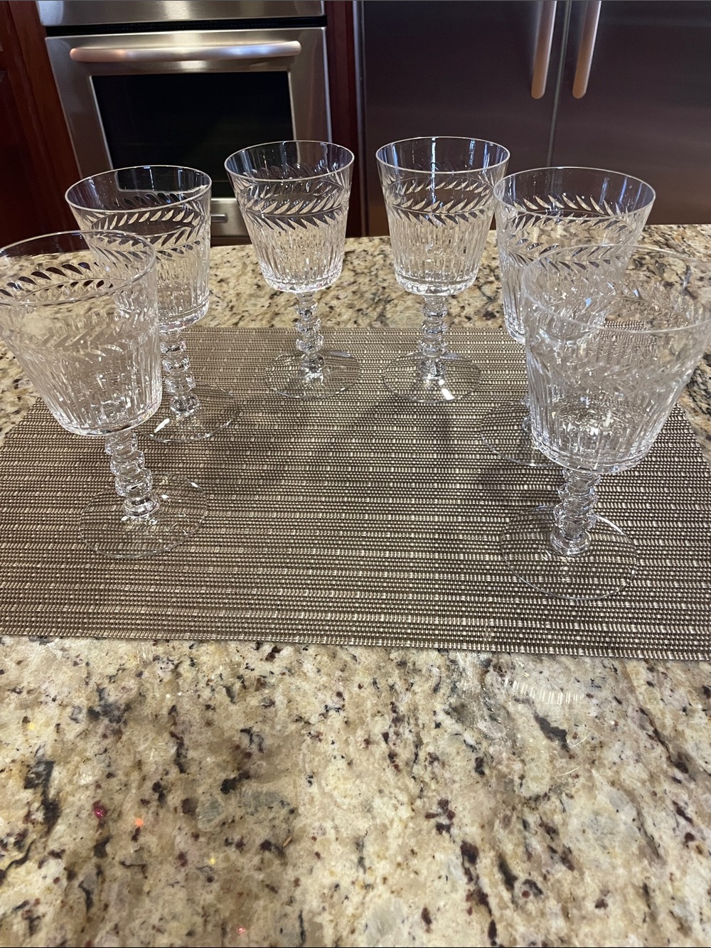 Vintage Etched Crystal Goblets / Wine Glasses (Set of 6)